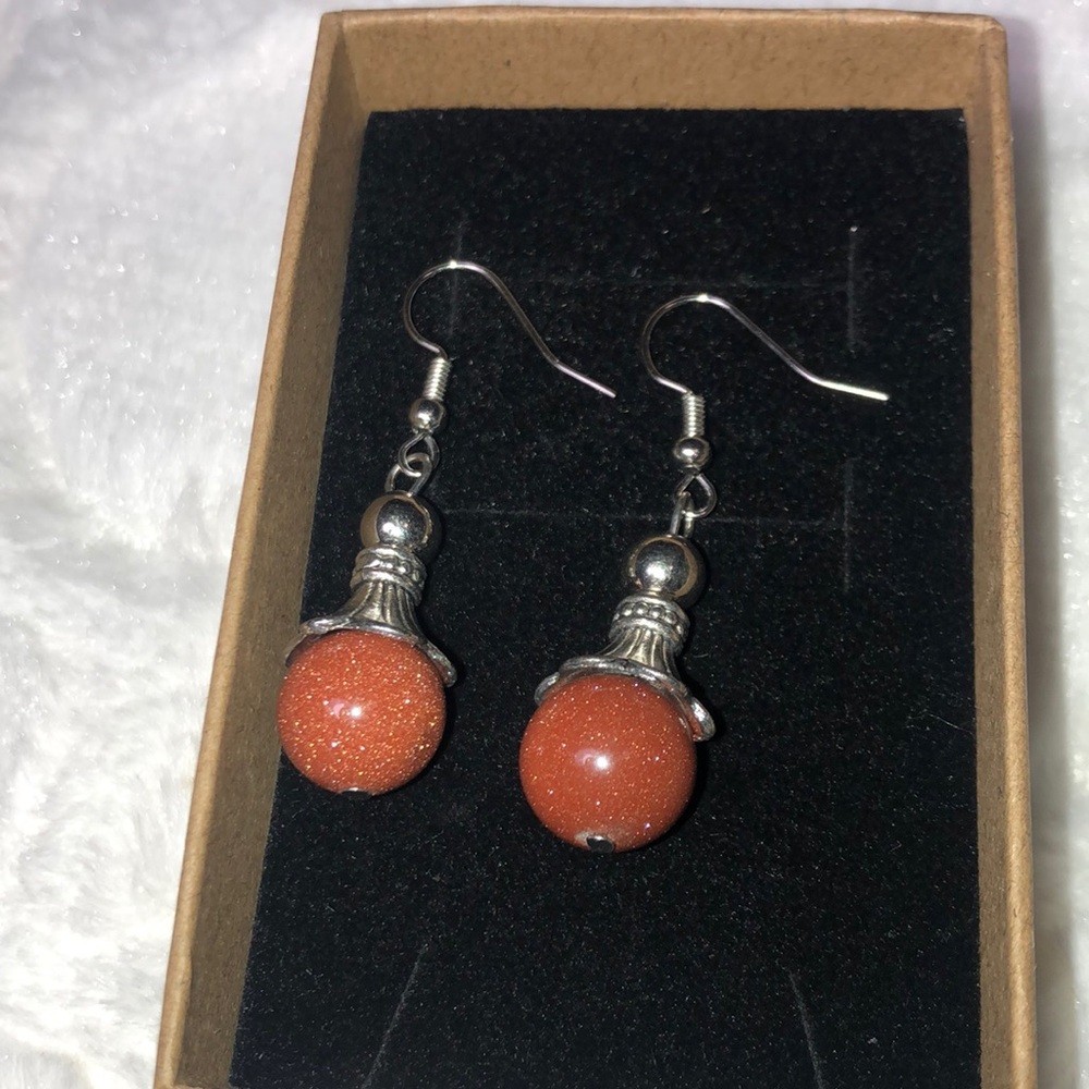 Goldstone Pendant Fishhook Earrings - Picture 2 of 7